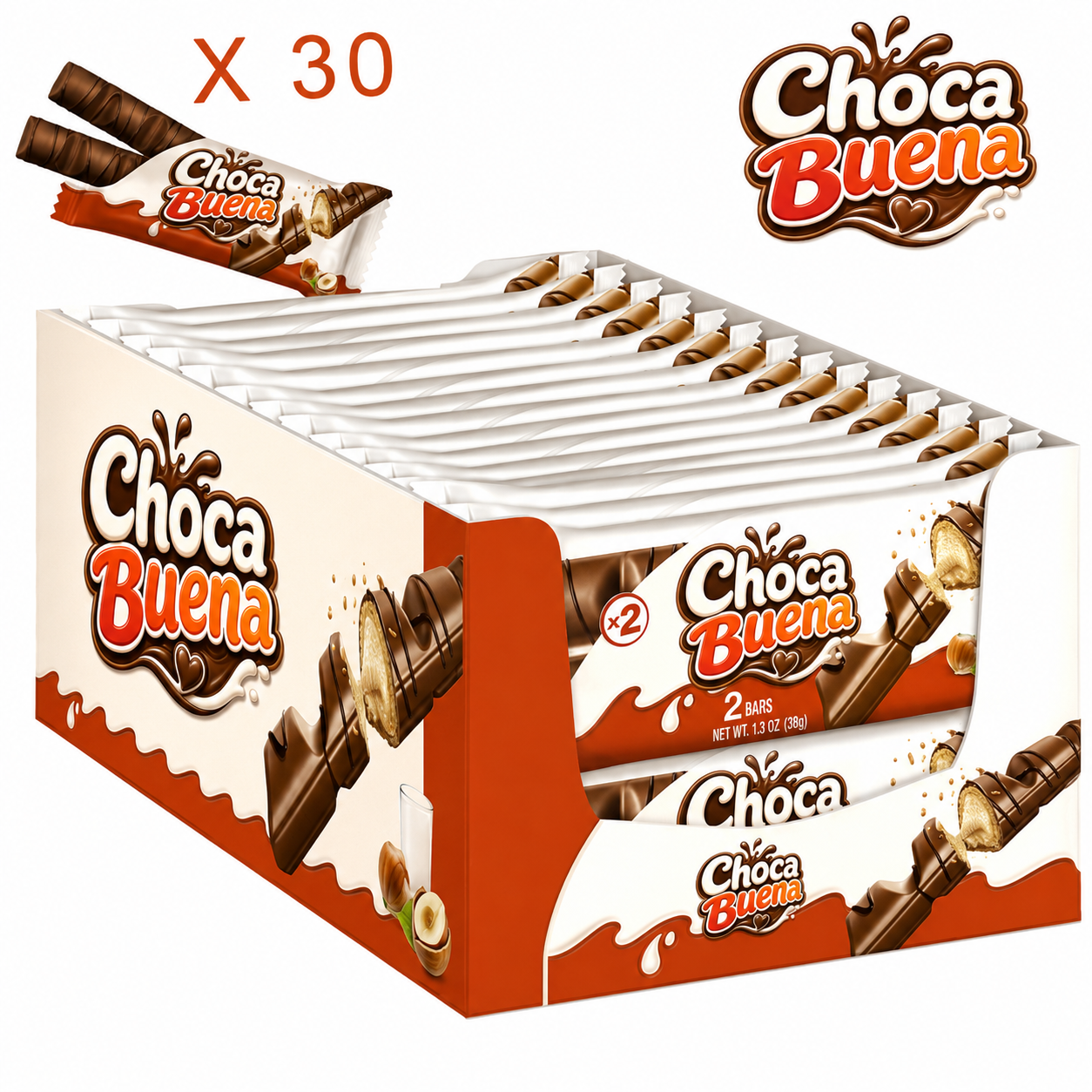 Pack 30 barres chocolat noisette